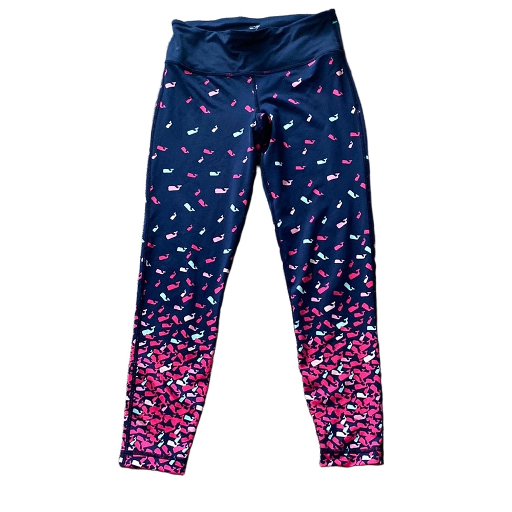 Vineyard Vines Whale Print Performance Leggings Pink Blue SIZE XS